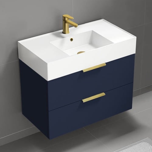 Blue Bathroom Vanity, Modern, Floating, 32 Inch Nameeks DERIN421